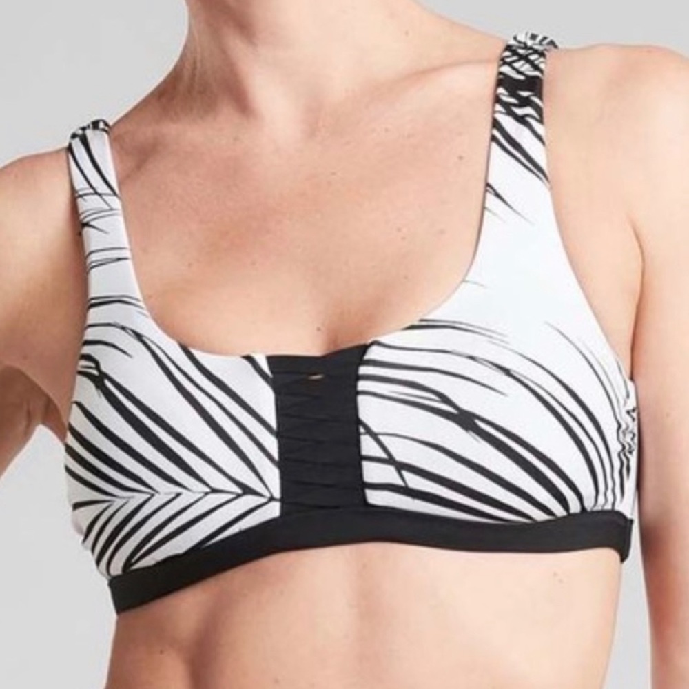 Athleta Black and White Palm Print Bikini Top